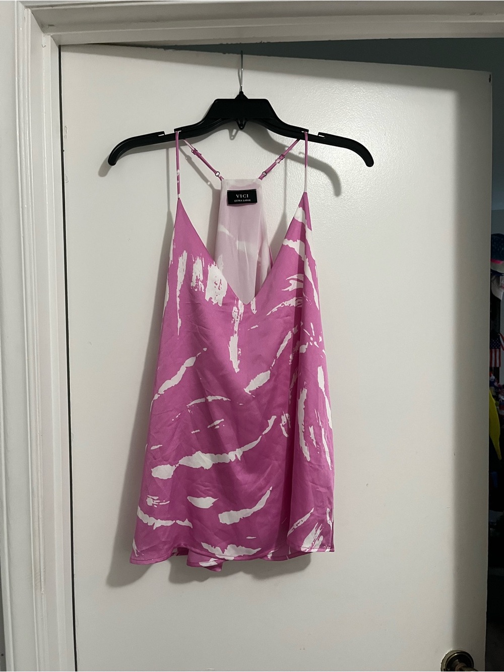 Vici Pink & White Abstract Satin Cami
